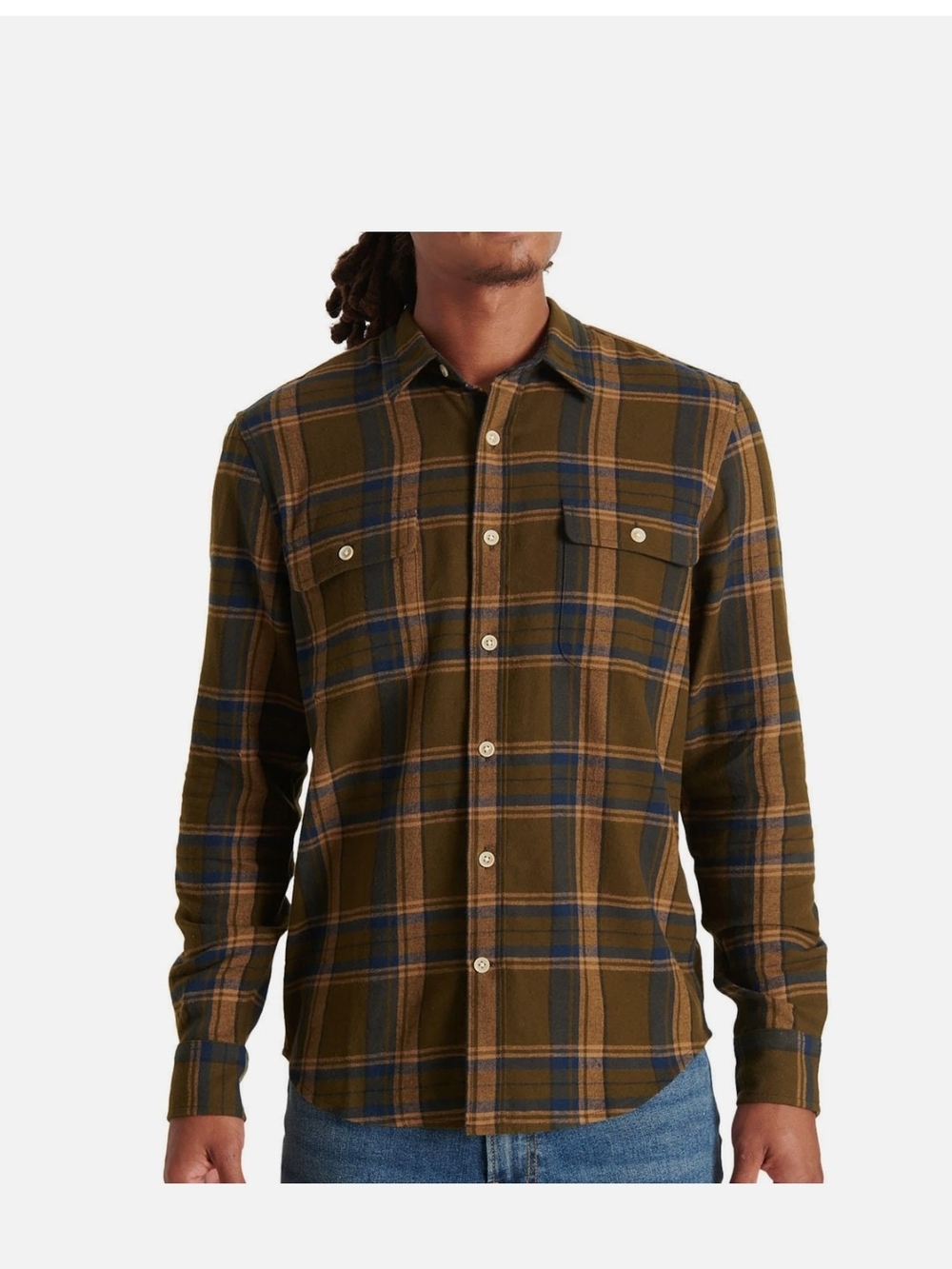 Lucky Brand Olive and Navy Plaid Button-Down Shirt